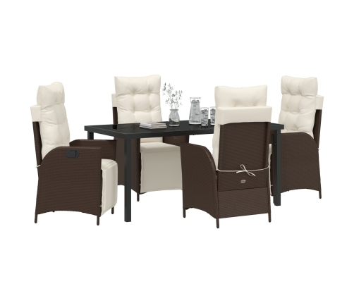 Conjunto de Comedor de Jardín de 5 Piezas Ratán Poliéster Marrón