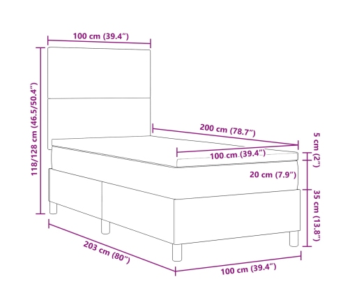 Cama Box Spring  con Colchón Crema 100x200 cm Tela de Pana