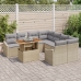 Conjunto de Comedor de Jardín de 9 Piezas con Cojines Beige de Ratán y Acacia