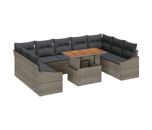 Conjunto de Comedor de Jardín de 10 Piezas con Cojines Gris Ratán Sintético Acacia