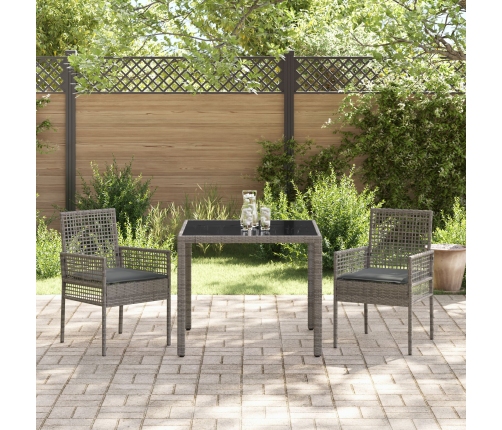 Conjunto de Comedor de Jardín de 3 Piezas con Cojines Gris de Poliratán