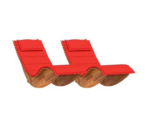 Tumbona Set de 2 Rojo Madera y Tela Estándar Plegable