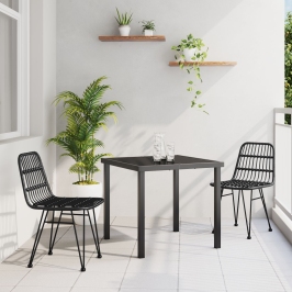 Conjunto de Comedor de Jardín de 3 Piezas  Ratán Poli Negro