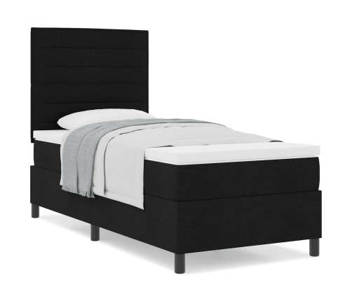 Cama con Box Spring con Colchón Negra 90x200 cm Tela