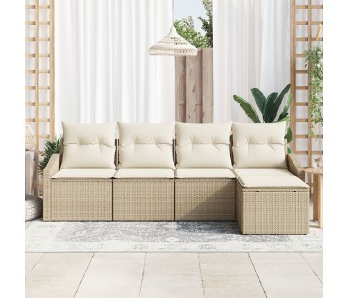 Set de Sofás de Jardín  Conjunto de 5 Beige Ratán, Poliéster