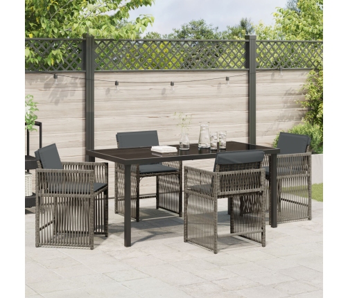 Conjunto de Comedor de Jardín de 5 Piezas con Cojines Gris de Poliratán