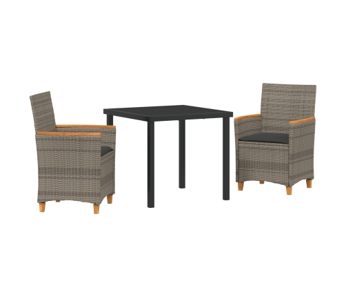 Conjunto de Comedor de Jardín  de 3 Piezas con Cojines Gris Poliratán
