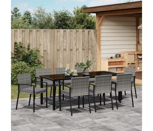 Conjunto de Comedor de Jardín de 9 Piezas  Gris Poliratán