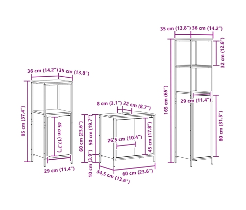 Conjunto de Muebles de Baño  de 3 Piezas en Madera Elaborada de Roble Marrón