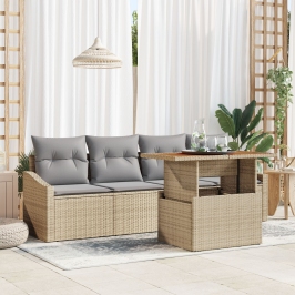 Juego de Comedor de Jardín de 5 Piezas con Cojines Beige de Poliratán y Acacia