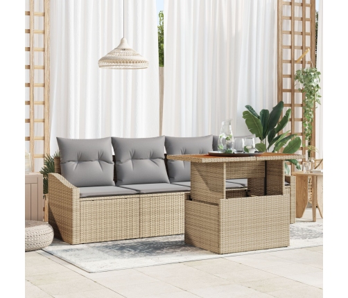 Juego de Comedor de Jardín de 5 Piezas con Cojines Beige de Poliratán y Acacia