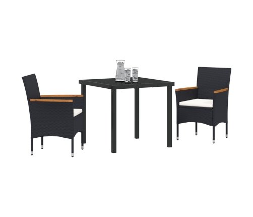 Juego de comedor de jardín de 3 piezas  en poliratán negro