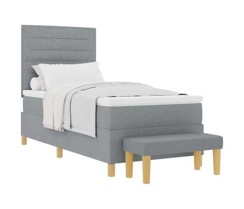 Cama con Somier  con Colchón y Banco Gris Claro 90x200 cm Tela