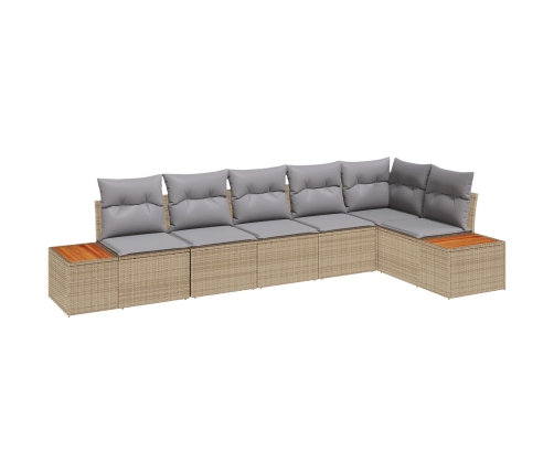 Conjunto de Sofá de Jardín de 6 Piezas con Cojines Beige Ratán Acacia