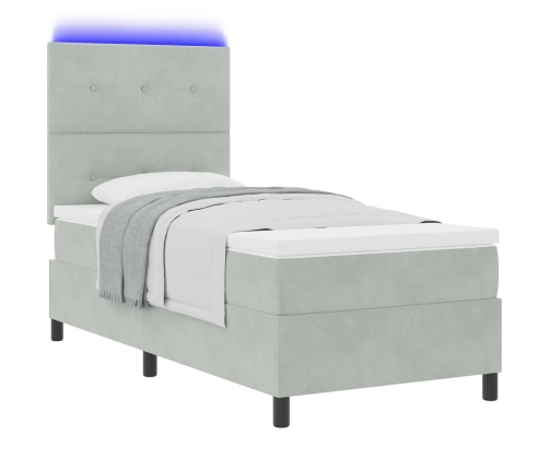 Cama Box Spring  con Colchón y Luz LED Gris Claro 90x200 cm Terciopelo
