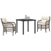 Conjunto de comedor de jardín  de 3 piezas con cojines de rattan polivinílico marrón