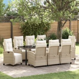 Conjunto de Comedor de Jardín de 9 Piezas Beige de Ratán Poliéster