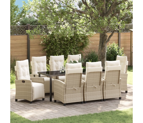 Conjunto de Comedor de Jardín de 9 Piezas Beige de Ratán Poliéster