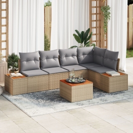 Conjunto de Sofá de Jardín de 6 Piezas con Cojines Beige de Ratán Poliéster