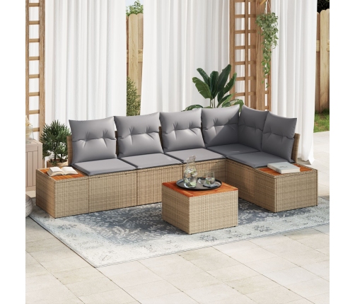Conjunto de Sofá de Jardín de 6 Piezas con Cojines Beige de Ratán Poliéster