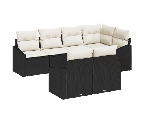 Conjunto de comedor de jardín de 7 piezas con cojines de ratán negro