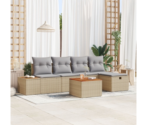 Conjunto de Sofás de Jardín de 6 Piezas con Cojines Beige de Poliratán