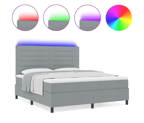 Cama con Somier y Colchón & LED Gris Claro 140x200 cm Tela