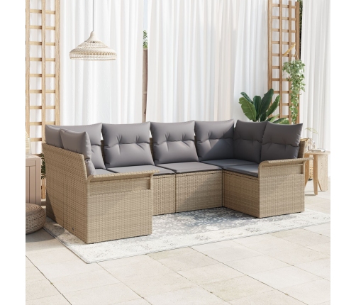 Conjunto de Sofás de Jardín  de 6 Piezas con Cojines Beige Ratán Polipropileno