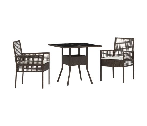 Conjunto de Comedor de Jardín  de 3 Piezas Marrón Ratán Poliéster