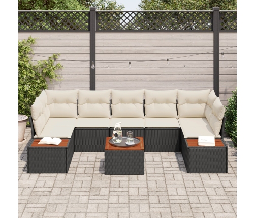 Conjunto de Sofás de Jardín de 8 Piezas con Cojines Negro Poliratán Acacia