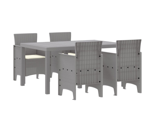 Juego de Comedor de Jardín de 5 Piezas con Cojines Rattan Gris Claro