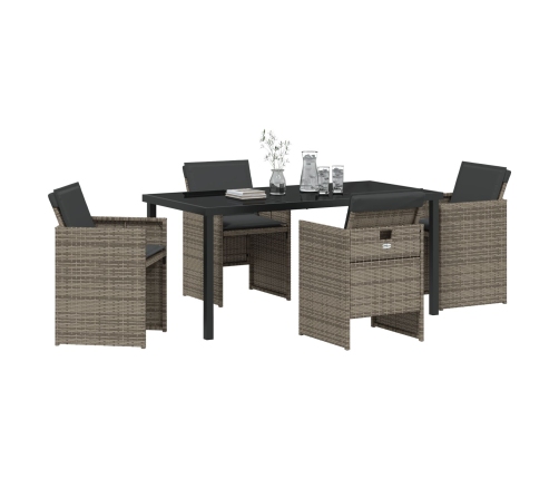 Conjunto de Comedor de Jardín de 5 Piezas con Cojines Ratán Polivalente Gris