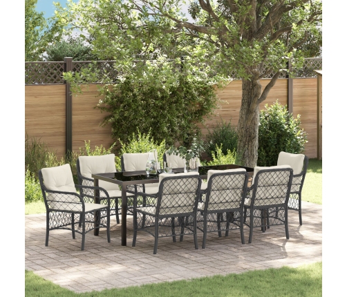 Conjunto de Comedor de Jardín de 9 Piezas  con Cojines Negro Poliratán