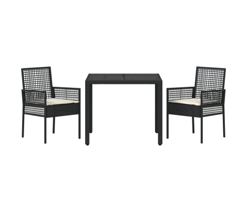 Conjunto de Comedor de Jardín de 3 Piezas con Cojines Ratan Sintético Negro