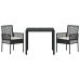 Conjunto de Comedor de Jardín de 3 Piezas con Cojines Ratan Sintético Negro