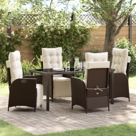 Conjunto de Comedor de Jardín de 5 Piezas Ratán Poliéster Marrón