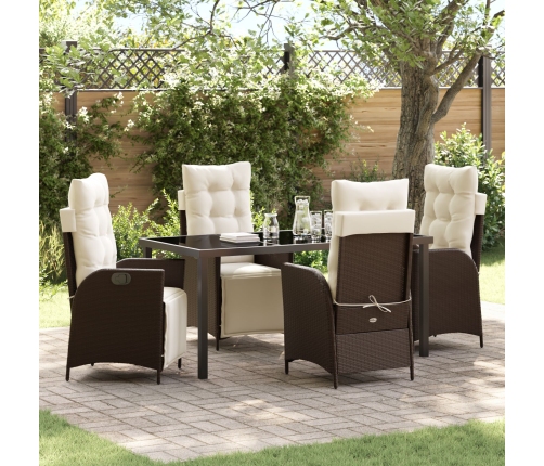 Conjunto de Comedor de Jardín de 5 Piezas Ratán Poliéster Marrón