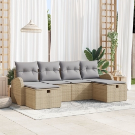 Conjunto de Sofá de Jardín de 6 Piezas con Cojines Beige Poliratán