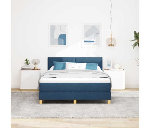 Cama Box Spring con Colchón & LED Azul 140x190 cm Tela