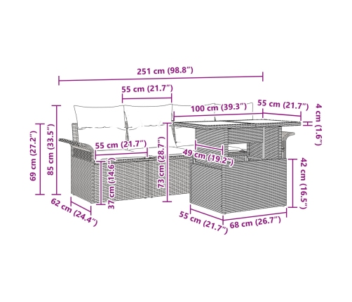 Conjunto de Sofá de Jardín  Conjunto de 4 Gris Ratán