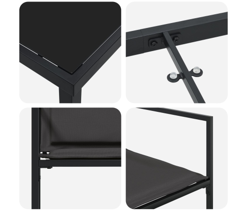 Conjunto de Comedor de Jardín de 5 Piezas con Cojines Negro Textileno y Acero