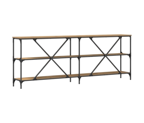 Mesa Consola  Roble Artesano 200x30x75 cm Madera Ingenierizada y Acero