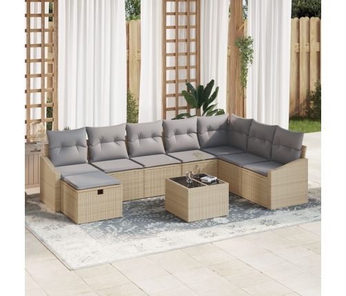 Conjunto de Sofá de Jardín  de 9 Piezas con Cojines Beige de Ratán Poliéster