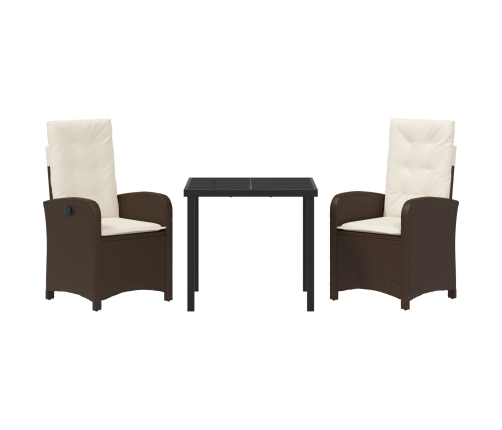 Set de comedor de jardín de 3 piezas con cojines - Rattan polimérico marrón
