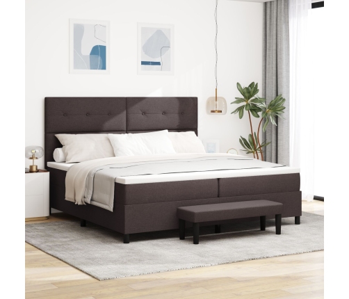 Cama con Box Spring  con Colchón y Banco Marrón Oscuro 200x200 cm Tela