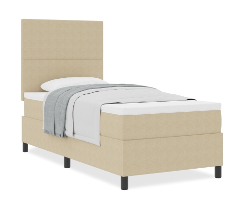 Cama con Box Spring  con Colchón Verde Claro Gris 100x200 cm Tela de Pana