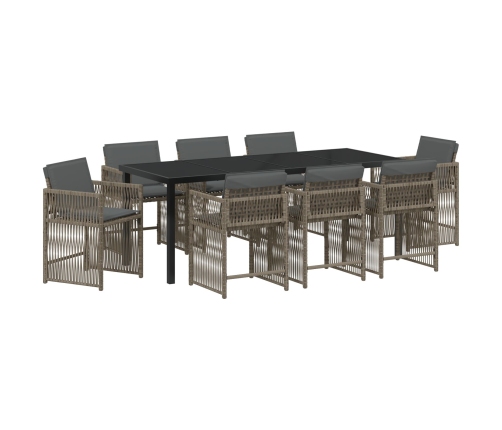 Juego de Comedor de Jardín de 9 Piezas con Cojines Gris Poliratán