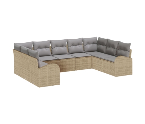Conjunto de Sofá de Jardín  de 9 Piezas con Cojines Beige Ratán Poliéster