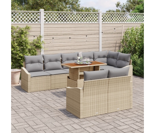 Juego de comedor de jardín de 9 piezas con cojines Beige Poliratán Acacia