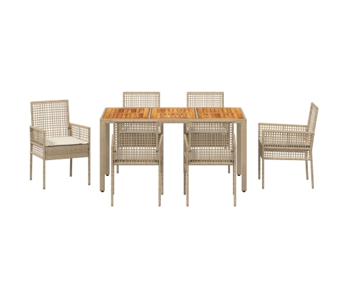 Conjunto de Comedor de Jardín  de 7 Piezas con Cojines Beige de Ratán Polipropileno